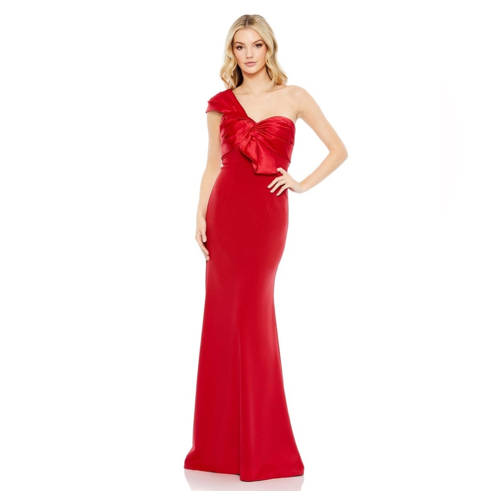 MAC DUGGAL Dress Size 8 Evening Gown Red NEW One Shoulder Draped Trumpet #49547